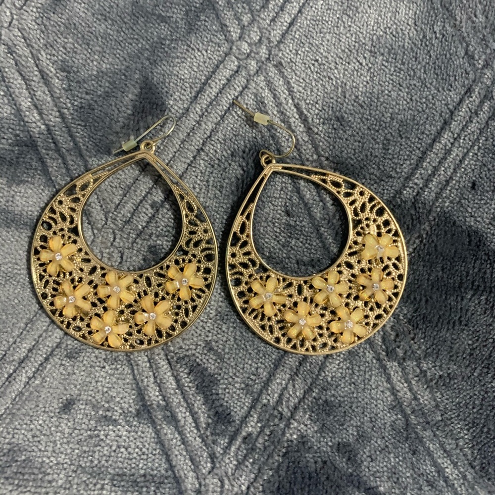 Gold floral earrings